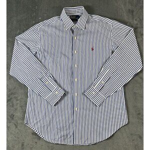 Polo Ralph Lauren Shirt Mens L Blue White Pinstripe Bradford Classic Fit Button